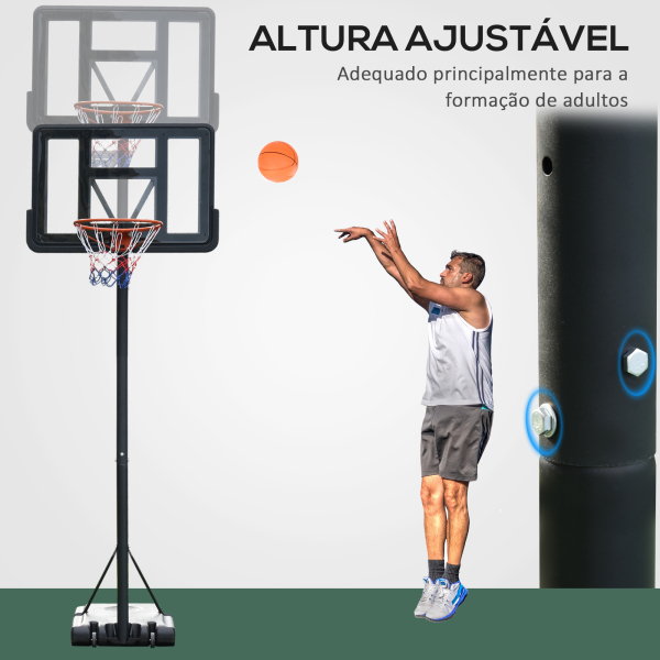 HOMCOM Cesta de Basquetebol com Altura Ajustável 220-365 cm Aro de Basquetebol com Suporte Rodas Base Recarregável Preto - Image 4
