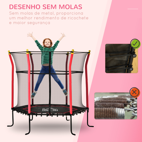 HOMCOM Trampolim para Crianças com Superfície de Salto Ø120 cm Rede de Segurança e Estrutura de Aço Ø163,5x163,5 cm Vermelho - Image 4