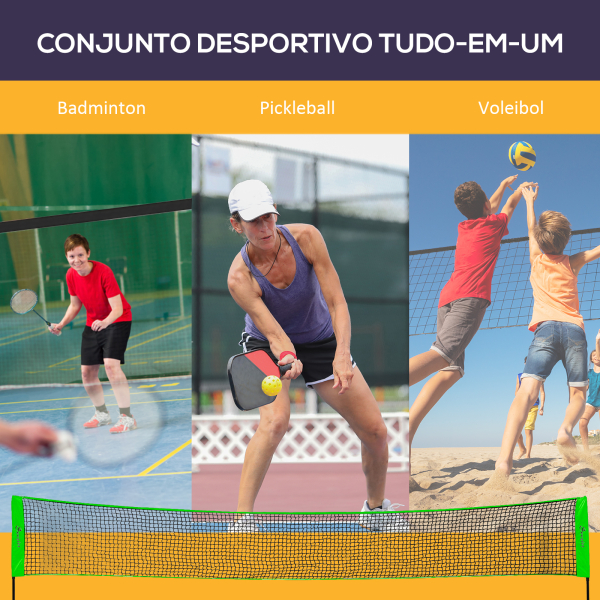 SPORTNOW Kit de Badminton de 7 Peças Jogo de Badminton com 2 Raquetes 3 Badminton 2 Raquetes de Pickleball 2 Bolas de Pickleball Bola de Voleibol e Rede com Suporte Preto e Verde - Image 4
