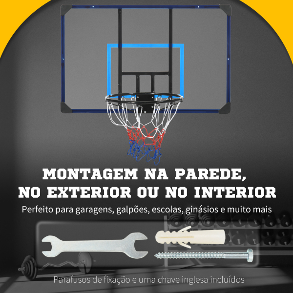 SPORTNOW Tabela de Basquetbol de Parede Cesta de Basquetebol para Exterior 113x61x73 cm Azul e Preto - Image 4