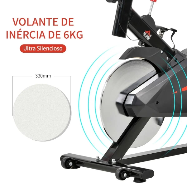 HOMCOM Bicicleta Estática Spinning com Monitor LCD Volante de Inércia de 6kg Assento e Guidão com Altura Ajustável Resistência Regulável 85x46x114cm Preto e Vermelho - Image 4