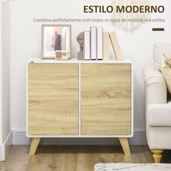 HOMCOM Aparador de Sala de Estar com Portas de Abertura a Pressão e Prateleiras Ajustáveis para Dormitório 80x40x70cm Branco e Carvalho - Image 4