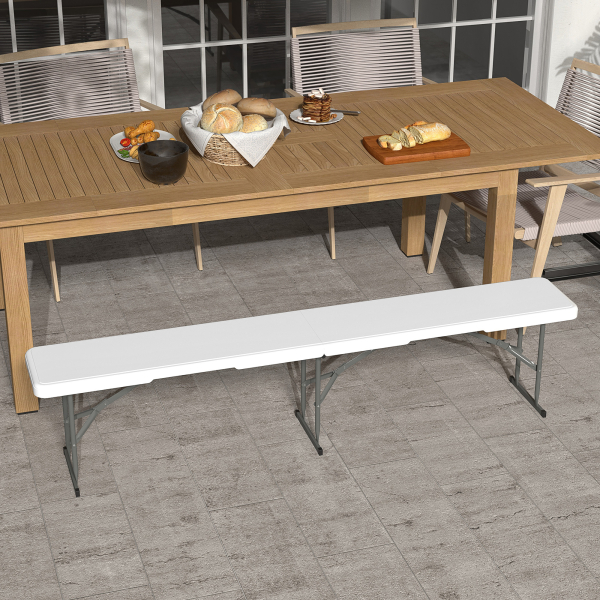 Outsunny Banco de Jardim Dobrável Banco de Exterior de 3 Lugares com Estrutura de Aço Carga 360 kg p183x28x43 cm Branco - Image 2