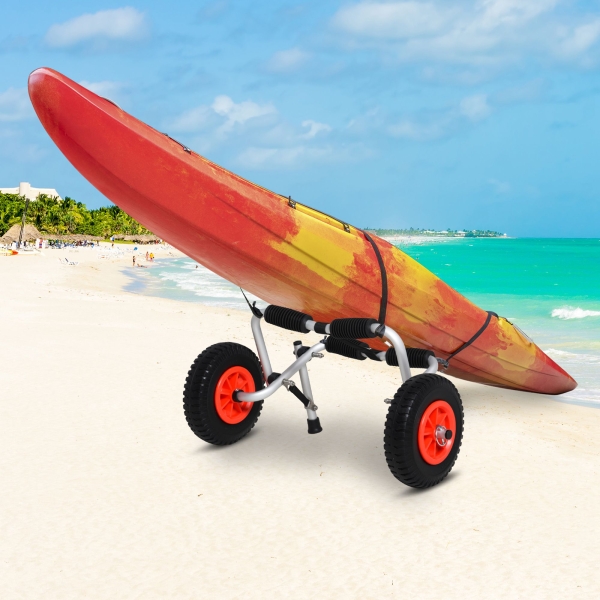 HOMCOM Carrinho de transporte dobrável para caiaque carga 75 kg de alumínio ajuste universal com rodas para barco canoa 57,5x33x24 cm prata - Image 2
