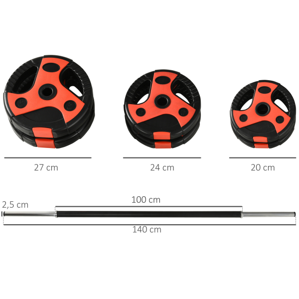 SPORTNOW Conjunto de Barra de Pesos com Discos Conjunto de Musculação com  Discos 1,25kg 2,5kg e 5kg 140x17x17cm Preto e Vermelho - Image 3
