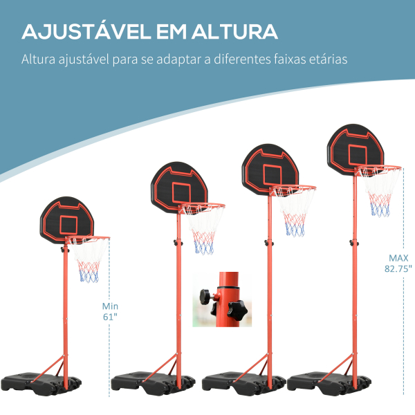 HOMCOM Tabela de Basquetebol com Altura Ajustável 194-249 cm Rodas e Base Recarregável para Adolescentes e Adultos Vermelho e Preto - Image 4