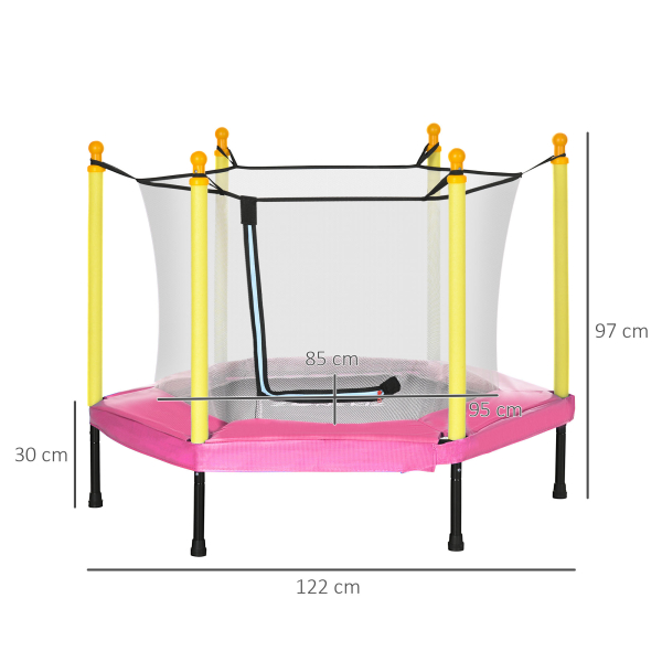 ZONEKIZ Trampolim para Crianças 95x85 cm com Rede de Segurança trampolim Infantil para Crianças de 3-6 Anos 122x122x97 cm Rosa - Image 3