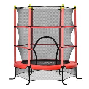 HOMCOM Trampolim para Crianças acima de 3 Anos Cama Elástica Infantil com Rede de Segurança e Estrutura de Aço para Interiores e Exteriores Carga 45kg 163x163x163 cm Vermelho