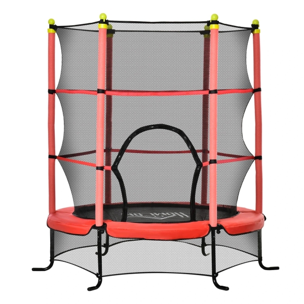 HOMCOM Trampolim para Crianças acima de 3 Anos Cama Elástica Infantil com Rede de Segurança e Estrutura de Aço para Interiores e Exteriores Carga 45kg 163x163x163 cm Vermelho