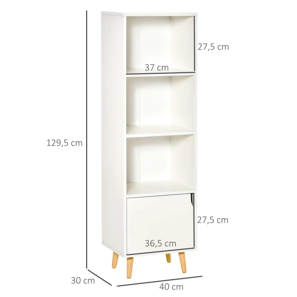 HOMCOM Estante com 3 Prateleiras Abertas e 1 Fechada com Porta Estante de Estilo Moderno para Armazenamento de Livros Brinquedos Plantas 40x30x129,5cm Branco - Image 3