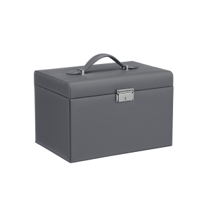 Caixa de joias SONGMICS com 3 camadas, organizador de joias com 2 gavetas, estojo para joias com estojo de viagem portátil, com alça, com trava, para guardar joias, presente para quem você ama, cinza JBC121G01