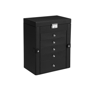 Caixa de joias SONGMICS com 6 níveis, estojo para joias com 5 gavetas, grande capacidade de armazenamento, com espelho, com fechadura, organizador para guardar joias, presente para entes queridos, para relógios, preto JBC152B01