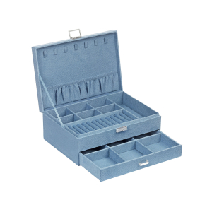 Caixa de joias SONGMICS, estojo para joias, 2 níveis com gaveta e chave, para anéis, relógios, colares e brincos, azul claro JBC156Q01