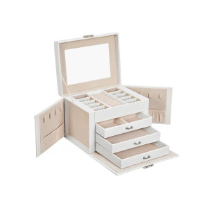 Caixa para joias SONGMICS, organizador de joias com 4 níveis, estojo para joias com fechadura e bandejas, forro de veludo, branco JBC159W01