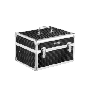 Estojo de maquiagem SONGMICS, estojo de cosméticos com trava, organizador de cosméticos de viagem para cabeleireiros e maquiadores, com bandeja removível, preto JBC328B01