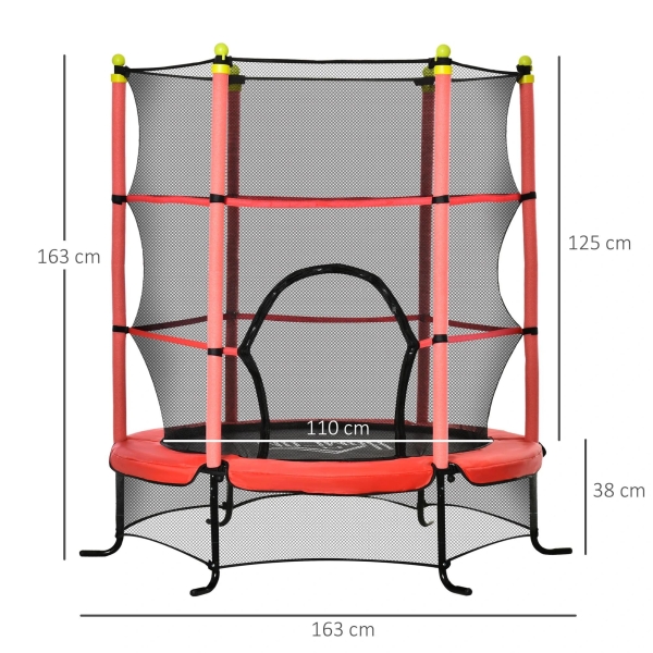 HOMCOM Trampolim para Crianças acima de 3 Anos Cama Elástica Infantil com Rede de Segurança e Estrutura de Aço para Interiores e Exteriores Carga 45kg 163x163x163 cm Vermelho - Image 3