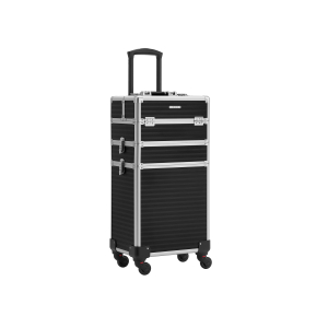 SONGMICS JHZ014B01 Carrinho grande com rodas Maleta de maquiagem profissional vazia Maleta de maquiagem com 4 rodas universais para viagens e trabalho Preto, preto