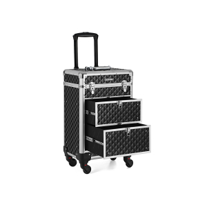 Estojo de maquiagem com trava SONGMICS, carrinho de cosméticos com rodinhas, para maquiadores profissionais, estúdios de beleza, manicures, ABS, alumínio, 34 x 27 x 57 cm, preto JHZ08BK