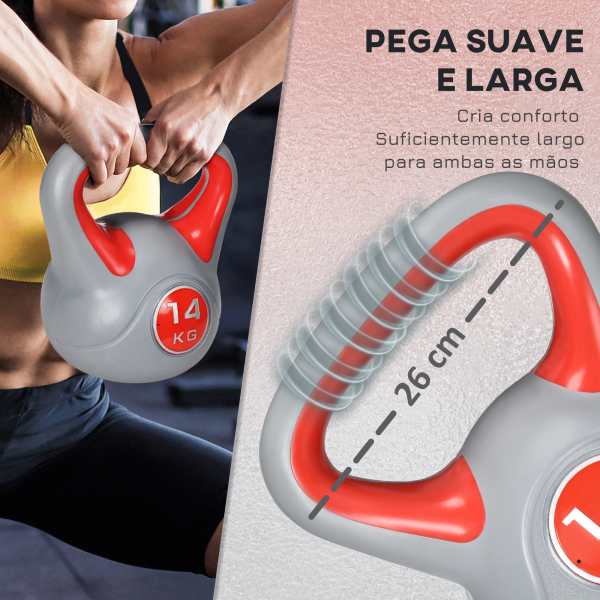SPORTNOW Kettlebell 14 kg Peso Russo com Revestimento de PU e Enchimento de Areia para Treinamento 26x18x32 cm Vermelho e Cinza - Image 4
