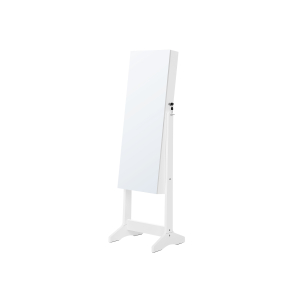 SONGMICS Armário para joias, unidade organizadora autônoma com fechadura e 2 compartimentos de plástico para cosméticos, espelho de corpo inteiro sem moldura, para colar e brinco, branco UJJC002W01