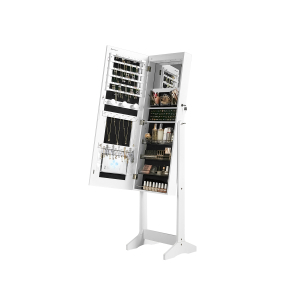 Armário de joias SONGMICS, organizador de joias com espelho e iluminação LED, cor e brilho ajustáveis, com espelho de corpo inteiro sem moldura, espelho interno com iluminação, branco JJC012W01