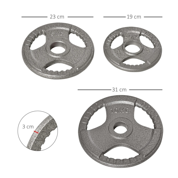 HOMCOM Conjunto de 6 Discos de Peso 35kg Discos Olimpicos com Orifício Central de Ø5,4cm para Treinamento em Casa Academia Prata - Image 3