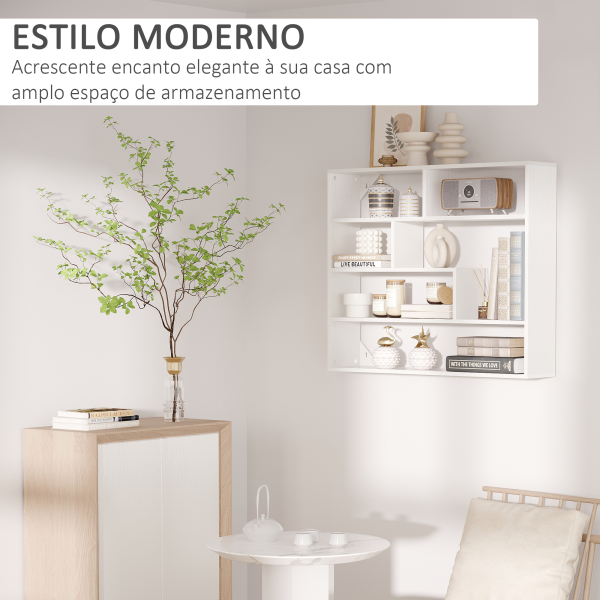 HOMCOM Estante de Parede de 4 Níveis com 7 Compartimentos Abertos para Sala de Estar Escritório Estilo Moderno 94x19,5x80cm Branco - Image 4