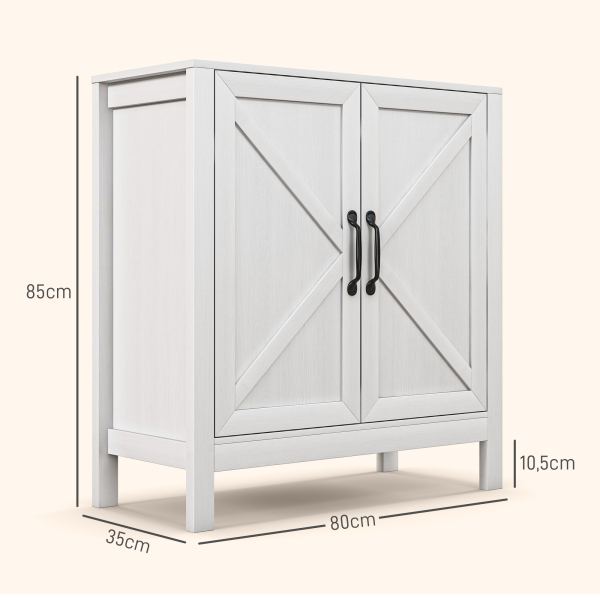 HOMCOM Aparador para Sala de Estar Moderno Móvel Sala de Estar com Prateleira Ajustável Aparador Cozinha 80x35x85 cm Branco - Image 3