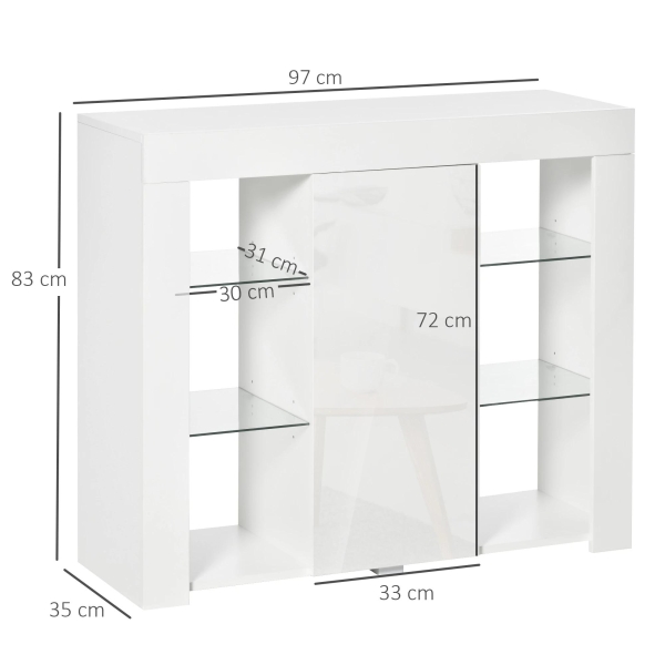 HOMCOM Aparador Moderno com Luzes LED Móvel Buffet com 1 Porta com Fechamento a Pressão e Prateleiras Ajustáveis Controle Remoto 97x35x83cm Branco - Image 3