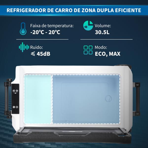HOMCOM Geleira Elétrica de Compressor Portátil 30,5L para Carro -20℃ a 20℃ com 2 Rodas Alças e Congelador 56,8x33x26,2 cm Preto - Image 4