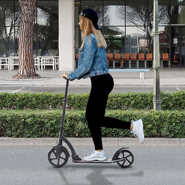 HOMCOM Trotinete dobrável de alumínio para crianças acima de 14 anos altura ajustável de 87-101 cm com 2 Rodas Grandes Travagem Carga 100 kg Preto - Image 2