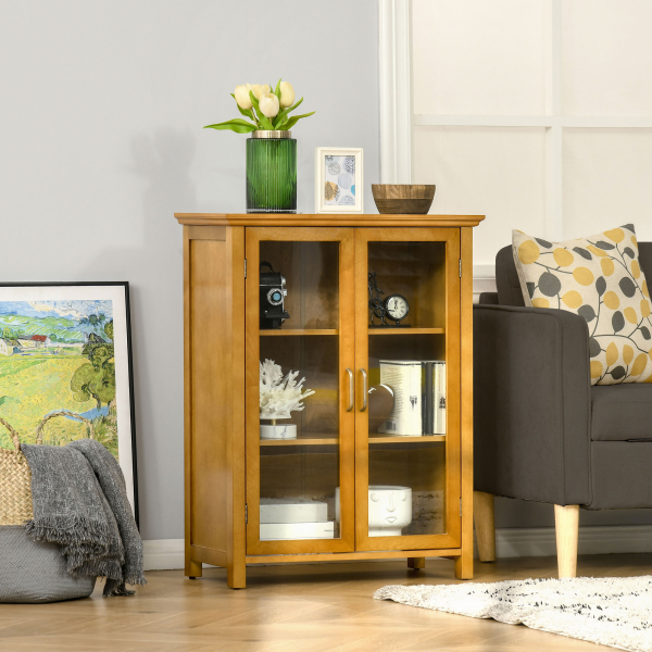 HOMCOM Aparador Auxiliar com 2 Portas de Vidro Armário de Sala de Estar Múltiuso com 2 Prateleiras Interiores Ajustáveis Estilo Rústico para Cozinha Sala de Jantar 66x31,8x86,8 cm Nogueira - Image 2
