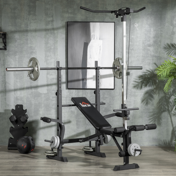 HOMCOM Banco de Pesos Multi Funcional Banco de Musculação Ajustável em 6 Posições 180x134x200cm Prata e Preto - Image 4