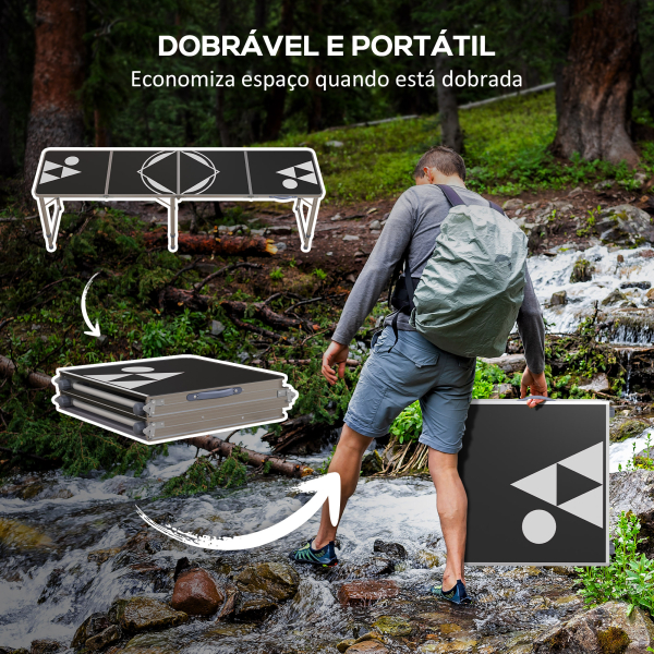 Outsunny Mesa de Exterior Portátil Mesa de Piquenique Dobrável com Altura Ajustável para Campismo 240x60x54-70 cm Preto e Prata - Image 4