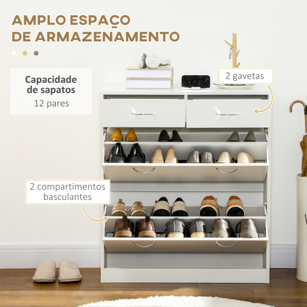 HOMCOM Sapateira Estreito com 2 Compartimentos e 2 Gavetas para 12 Pares de Sapatos 80x30x91,5 cm Branco - Image 4