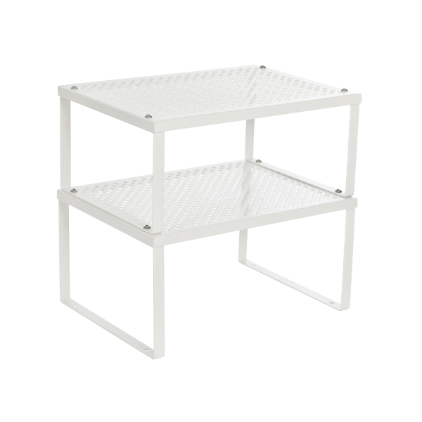 Organizador de prateleiras para armários e conjunto de prateleiras para cozinha SONGMICS, 4 prateleiras empilháveis ​​para armários de cozinha, expansíveis, branco e prata UKCS01WT