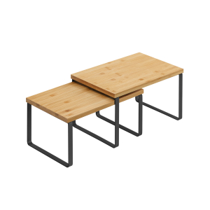 SONGMICS Spice Rack, conjunto de 2 organizadores de prateleiras de armário, organizador de prateleiras de cozinha expansível, suporte de especiarias empilhável, metal e bambu, preto e natural KCS02NB