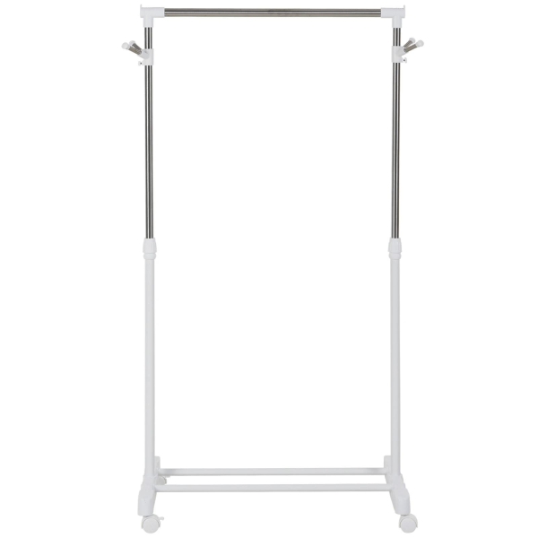 HOMCOM Charriot com Altura Ajustável Cabide com Rodas Portátil Prateleira Inferior Aço 68,5x42x87-145cm Branco e Prata - Image 4