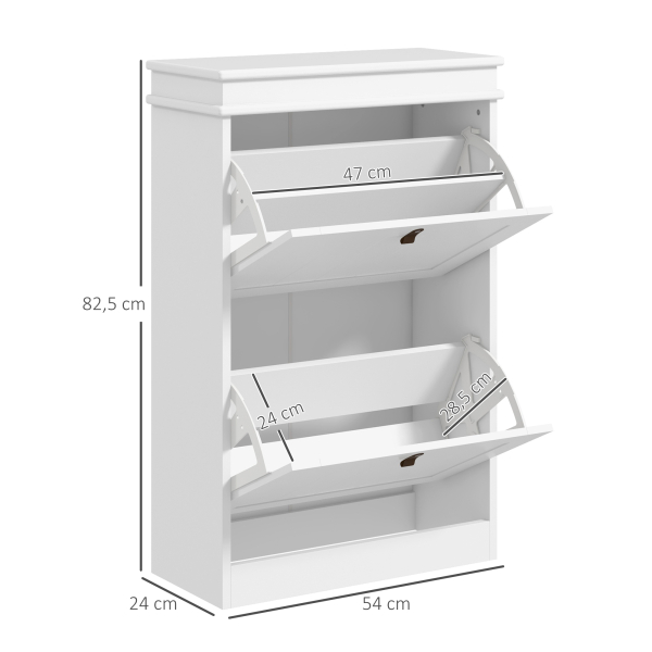HOMCOM Móvel Sapateira Branco Sapateira Estreita com 2 Portas e Prateleira Ajustável para 10 Pares de Sapatos 54x24x82,5 cm Branco - Image 3