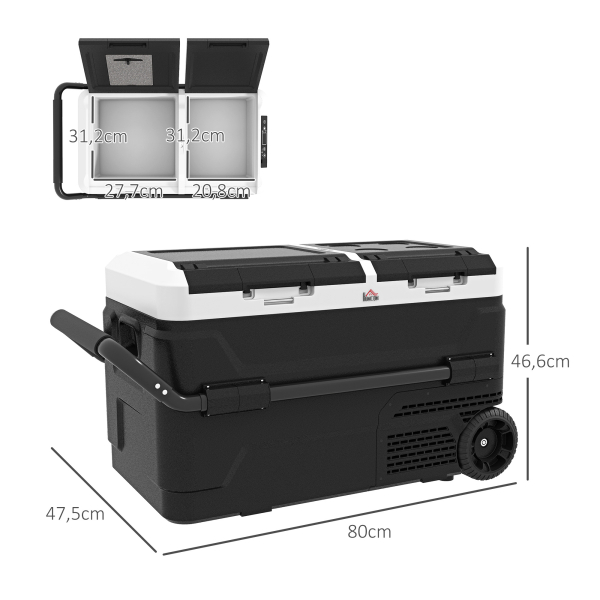 HOMCOM Geleira Portátil 40L com Dupla Zona Refrigeradora para Carro -20℃-20℃ 12 / 24V DC e 100-240V AC com Luz LED 80x47,5x46,6 cm Preto - Image 3