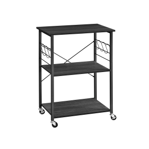 Prateleira de cozinha sobre rodas VASAGLE, carrinho de servir com 3 prateleiras, carrinho de cozinha, prateleira para micro-ondas, para miniforno, torradeira, com 6 ganchos, estilo industrial, acabamento em carvalho ebanizado e preto KKS060B42