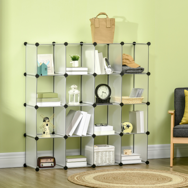 HOMCOM Armário Modular de Plástico Organizador de Sapatos com 16 Cubos de 30x30x30cm para Entrada Corredor 125x32x125 cm Transparente - Image 2