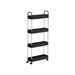 Carrinho de armazenamento SONGMICS, carrinho fino, carrinho de armazenamento de cozinha de 4 níveis, carrinho de banheiro com vão estreito e rodas e alças, 40 x 13 x 93 cm, preto KSC018B01