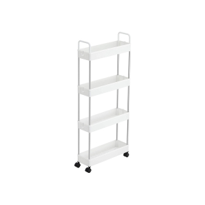 Carrinho de armazenamento SONGMICS, carrinho fino, carrinho de armazenamento de cozinha de 4 níveis, carrinho de banheiro com vão estreito e rodas e alças, 40 x 13 x 93 cm, branco KSC018W01