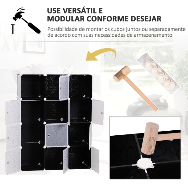 HOMCOM Armário modular de plástico 12 Cubos com Portas para Armazenamento de Roupas Armário Organizador para Brinquedos 111x47x145cm - Image 4