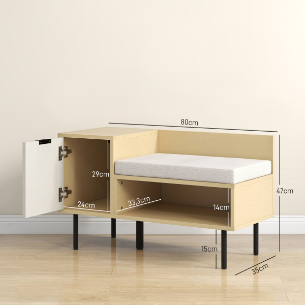HOMCOM Banco Sapateira Sapateira de Entrada com Almofada Porta e Prateleira para Sapatos com Assento 80x35x47 cm Madeira - Image 3