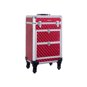 SONGMICS Acessórios de Viagem Carrinho com Rodinhas Estojo para Cosméticos ABS Vermelho 34 x 27 x 57 cm JHZ08RD