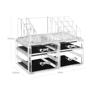 Organizador de maquiagem de acrílico SONGMICS, armazenamento de joias e cosméticos com 4 gavetas transparentes, caixas de exposição, conjunto de 2 peças JKA005TP