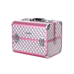 Estojo de cosméticos SONGMICS prateado rosa, com padrão de diamante, para maquiador, grande espaço para viagem, para joias, unhas e acessórios para cabelo JBC319P