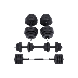 Conjunto de halteres 2 em 1 SONGMICS, 2 halteres ajustáveis ​​de 15 kg com barra extra, anilhas revestidas de plástico, exercícios de fitness, academia em casa, preto SYL30HBK